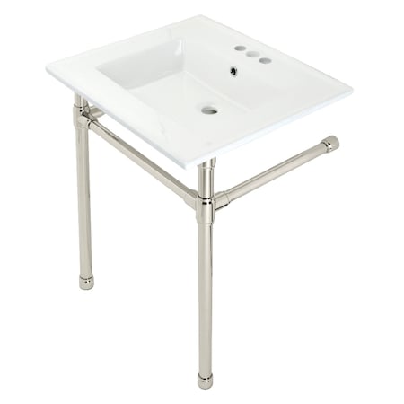 Fauceture KVPB25227W46 Dreyfuss 25" Console Sink W/SS Leg (4", 3 Hole), Wht/Nickel KVPB25227W46